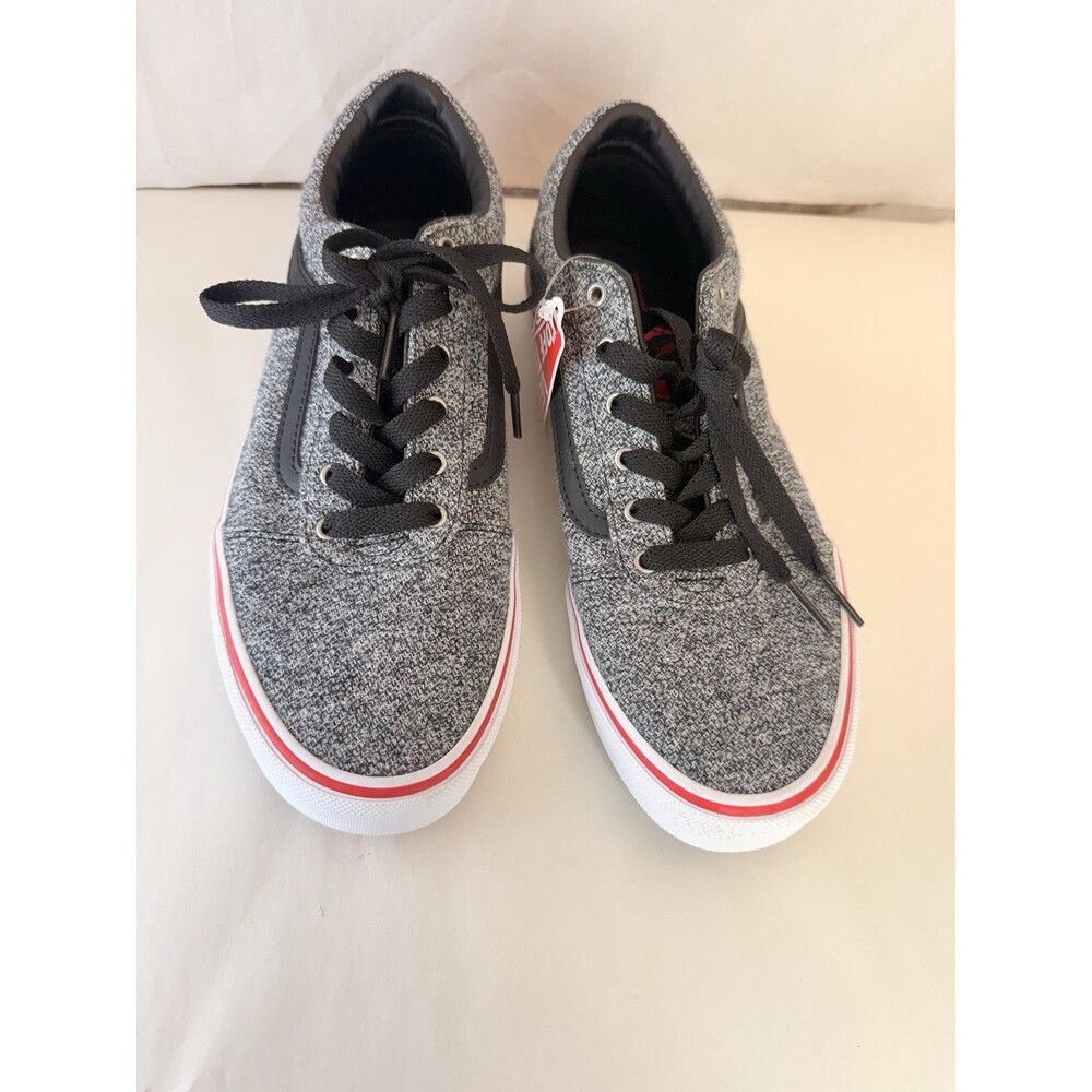 Vans Unisex Old Skool Youth 7 Sneakers Lace Up Low Shoes Grey Black Red - Picture 4 of 16